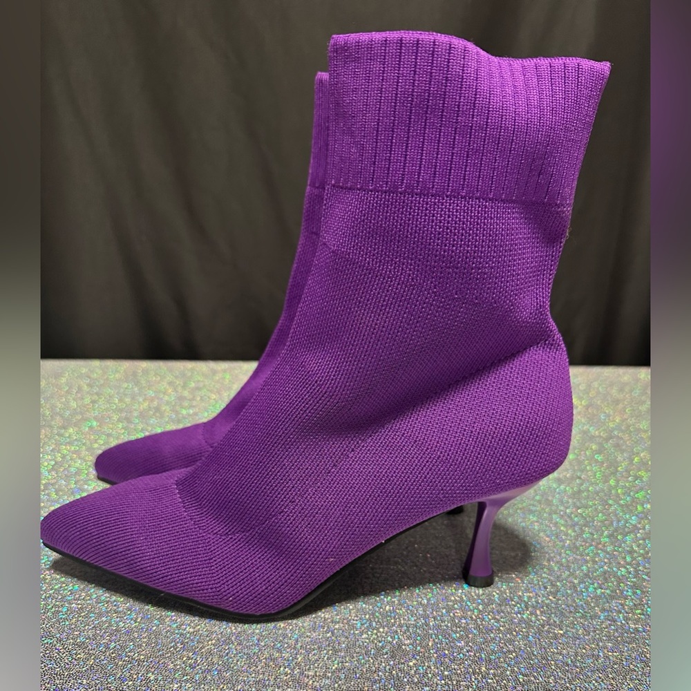 Purple Women's Knit Ankle Boots - Picture 1 of 2